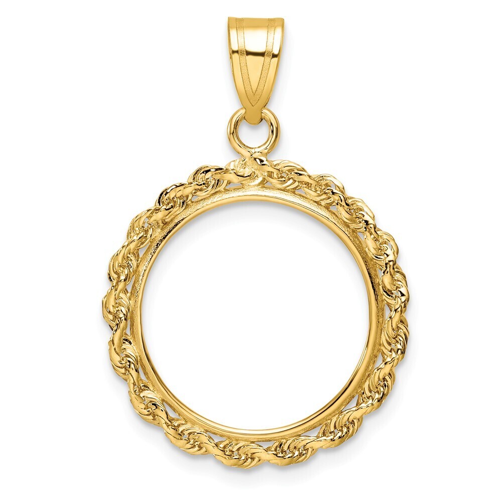 14k Yellow Gold Polished Rope 16.5mm Prong Coin Bezel Pendant